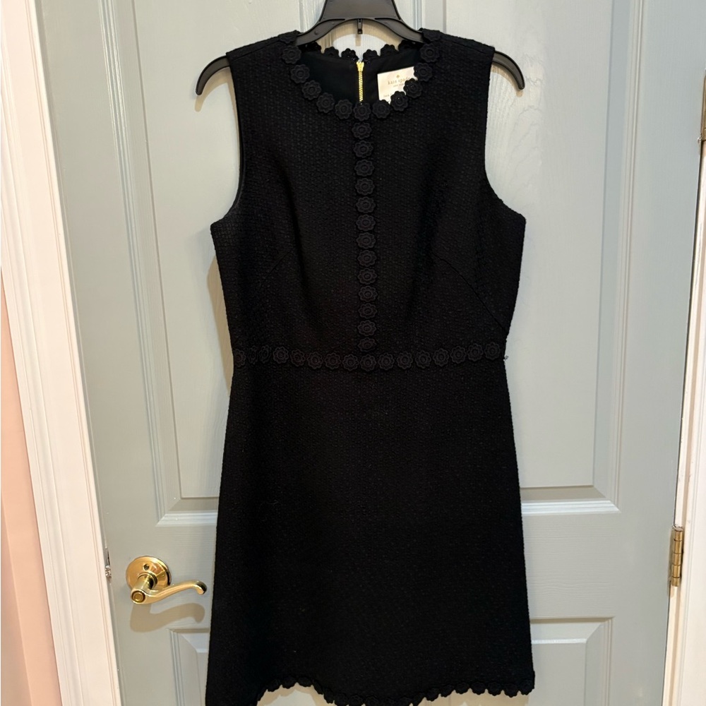 kate spade Black Sleeveless Crochet-Trim Mini Sheath Dress
